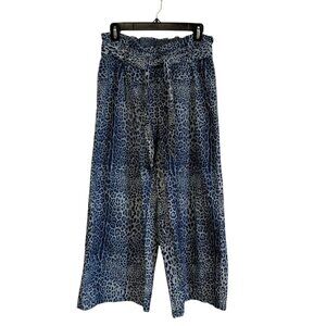 Rewash Blue Animal Print Wide-Leg Cotton Pants Small